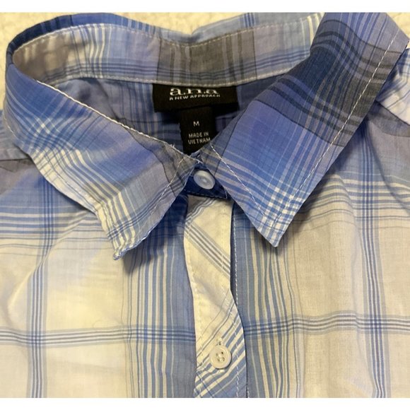 A.N.A. A New Approach Blue and White Plaid Shirt Buttoned Women's Size M Cotton - Picture 3 of 8